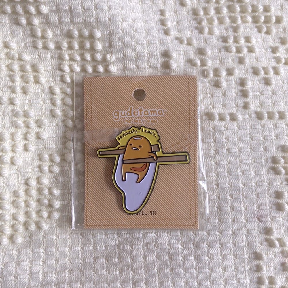 Gudetama The Lazy Egg Enamel Pin - "seriously... I can't..."